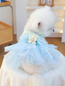 PETSIN 1pc Pet Light Luxury Princess Style Dress, Cat And Dog Universal Clothes, 3D Three-Dimensional Flower Love Bow Decoration Dress, Multi-Color Optional - Multicolor - View 16