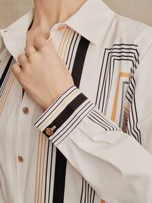 Anewsta New Fashion Casual Commuting Versatile Striped Placement Print Patchwork Women Elegant Blouse - White - View 5