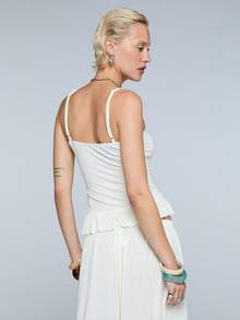 COUREZ Off-White Jersey Cami Top With Frill Hem,Summer Effortless Chic Everyday Y2K Vacation Outfits For Women,Spring Cute Tops - White - View 3