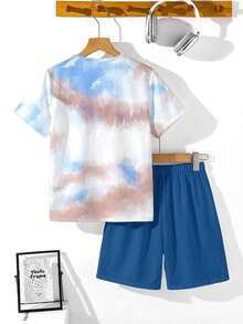Bộ áo thun nam trẻ tuổi phong cách tối giản thường ngày, kiểu dáng nghỉ dưỡng, nhuộm tie-dye, họa tiết cây dừa, bãi biển, thể thao, mềm mại và thoải mái, thích hợp cho mùa hè. - trắng - Xem 3