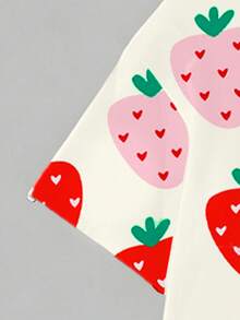 Spring & Summer Toddler Girls' Casual Fashion Creative Personality Fresh Minimalist Cute Strawberry Heart Graphic Print T-Shirt And Leggings 2pcs Outfit, Comfortable Daily Wear - Multicolor - View 7