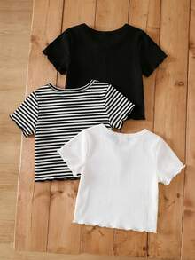 SHEIN 男女宝宝复古可爱三件套，适合0-3岁婴幼儿，柔软弹力休闲套装，适合日常穿着、居家、度假等场合。 - 黑色 - 查看 2