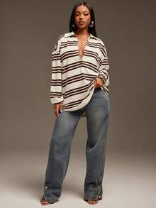 Denimoi Áo Polo tay dài cổ chữ V dáng rộng, kiểu dáng đường phố, thích hợp cho mùa thu đông. - Nhiều màu - Xem 3