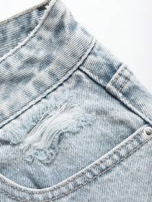 Quần jeans nữ ống rộng dáng suông, đa năng, có túi. - Màu xanh lam - Xem 8