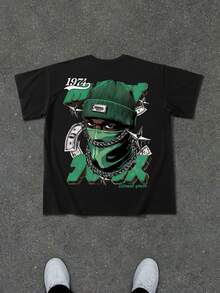 Manfinity LEGND Áo thun nam cỡ lớn in chữ và hình người, cổ tròn, tay ngắn, kiểu dáng thường ngày. - màu đen - Xem 4