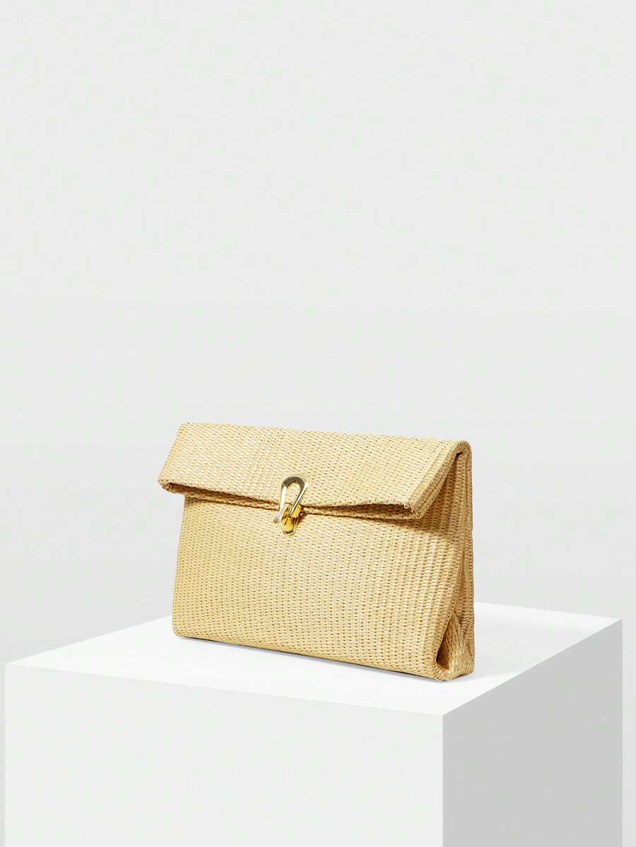 MOTF PREMIUM Túi cầm tay nữ, túi vuông dệt thời trang. - Màu be - Xem 2