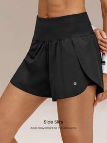 GLOWMODE 3" Pantalones cortos VitalSwift de secado rápido con abertura alta, cintura ajustable con cordón, bolsillos laterales incorporados, agarre antideslizante, de impacto medio, para correr, trotar, entrenar, gimnasio - Negro - Ver 5