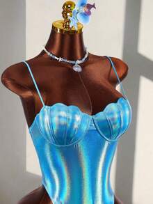 Amplova 2026 New Mermaid Seashell Bikini Top, Sexy Goddess One-Piece Swimsuit For Beach Vacation - Blue - View 5