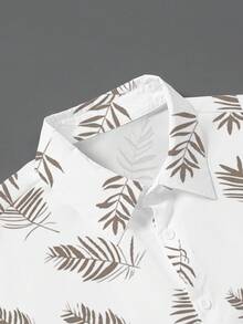 Manfinity RSRT 男士休闲树叶印花短袖衬衫短裤套装，夏季 - 彩色 - 查看 4