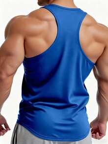 GymBeat 男士字母印花休闲健身运动背心 - 藍色 - 查看 2