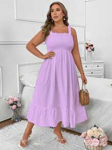 SHEIN Clasi Plus Size Summer Casual Solid Color Cami Dress Maxi Women Outfit - Mauve Purple - View 6