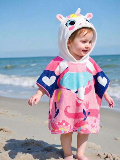 SHEIN 女婴彩色数码独角兽印花泳衣，时尚可爱休闲夏季泳装