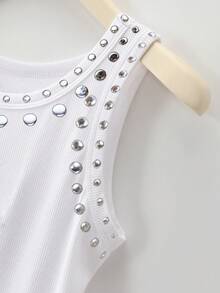 INAWLY 亮片装饰街头风女式背心，时尚短款衬衫 - 白色 - 查看 5