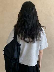 DAZY 少女圆领灯笼袖动物纹蝴蝶结装饰撞色加厚抓绒T恤，秋季款 - 灰色 - 查看 4