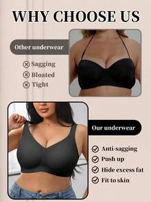1pc Women Minimalist Comfortable Solid Color Jelly Gel Supportive Non-Removable Cup Wireless Plus Size Bra - Black - View 5