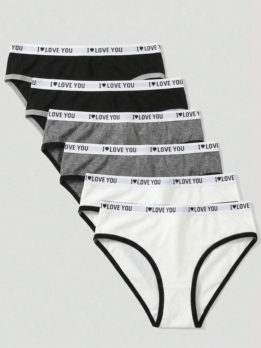 SHEIN Set da 6 pezzi di mutandine elasticizzate in maglia a vita alta per ragazze adolescenti - Multicolore - Visualizzare 1