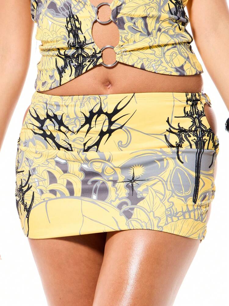 SUMWON WOMEN Saia Curta Gótica Punk Alternativa Grunge Y2K com Detalhes de Recorte Lateral com Argola, Roupa de Clube para Festas de Halloween no Outono, Looks Edgy de Festival
