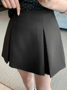 Women's Casual Solid Color Side Slit Mini Skirt Shorts, Summer - Black - View 7
