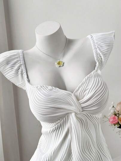 Sweetra Twist Knot V-Neck Sleeveless Tank Top For Women, Summer New Arrival, Fitted Waist Design, Unique Elegant Blouse