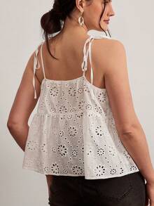 Freevana Plus Size Casual Solid Color Hollow Out Embroidery Camisole Summer Holiday Outfits Boho Style Hippie Country Island Vacation - White - View 3