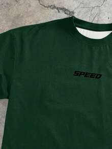 Manfinity Roghcode OEM 男士宽松赛车印花短袖T恤 - 墨綠色 - 查看 4