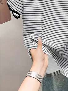 Resyla 女士圆领条纹休闲百搭日常短袖T恤 - 彩色 - 查看 3