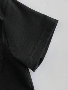 SHEIN Playful Pals 男婴幼儿新生儿0-3岁春夏休闲日常穿着及外出趣味3D标语“妈妈的宝贝”针织天蓝色短袖连体衣，纯棉材质 - 黑色 - 查看 5