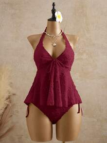 Bellisia 女士休闲度假风波点吊带比基尼上衣 - 紅色 - 查看 4