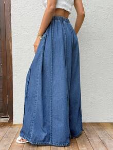 Sunnyshic Quần jeans ống rộng cạp chun thời trang thường ngày - Rửa tối - Xem 2