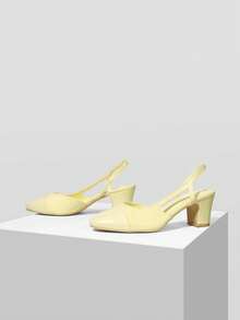 MOTF WOMEN SHOES NEW EUROPEAN AND AMERICAN STYLE SIDE AIR SPLICING ROUND TOE MEDIUM THICK HEEL SHOES, GOOSE YELLOW VERSATILE COMFORTABLE CASUAL ELEGANT FASHION SLIP-ON CLASSIC HIGH HEELS - goose yellow - View 10