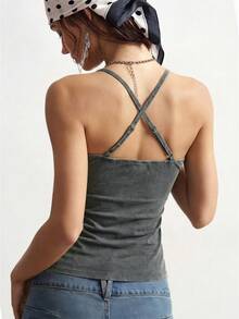 Bohemela Solid Color Knit Fitted Camisole For Women,Summer Top - Grey - View 2