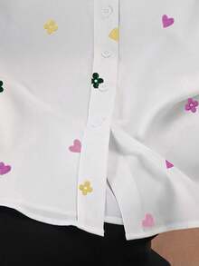 Resyla 女士无袖衬衫，心形花朵印花图案，优雅迷人，夏季休闲户外上衣，时尚设计，适合日常穿着、户外活动、购物和旅行。 - 白色 - 查看 4