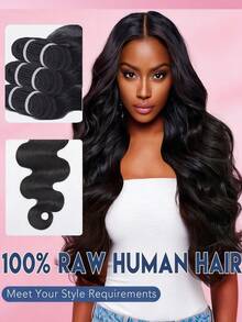 14-28Inch Luxury Body Wave Human Hair Bundles Virgin Hair Extension 18 20 22 High Grade Real Double Weft Hair 3pcs Weave High Gloss Long Lifespan Hair Daily & Salon Quality Use Soft & Silky Premium Invisible Hair Extensions - Natural Black - View 6