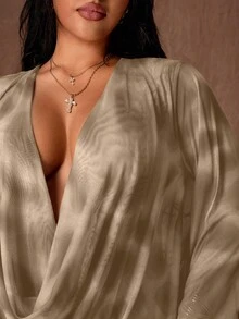 Rustia Đầm ôm sát in họa tiết da báo xuyên thấu, cổ khoét sâu, tay phồng, trang phục dự tiệc gợi cảm dành cho nữ, đầu thu. - Vàng nhạt - Xem 6