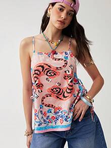 Soleia Women's Floral Tiger Print Casual Sexy Versatile Daily Wear Golf Camisole Top White Summer - Multicolor - View 4