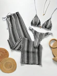 Swim Chiccia Women's Striped Swimsuit Set For Beach Vacation - Silver - View 1