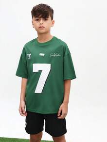 SUMWON Green Mesh Sports Tee With White Number 7 Print And Saudi Arabia Signature Design Regular Fit Short Sleeve, World Cup Sporty Game Streetwear - Green - View 5