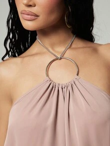 Hauture Women's Sleeveless Chain Neck Dress - Dusty Pink - View 7