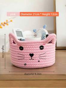 Woven Storage Basket Cat Shape Remote Control Organizer Desktop Cosmetic Holder Multifunctional Catchall Tray - Multicolor - View 11