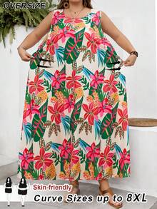 SHEIN CURVE+ 尺码 US22 大码女式无袖印花连衣裙，适合音乐节、海滨度假、波西米亚风等各种场合，夏季、假日、秋冬皆宜，尺码齐全。 - 彩色 - 查看 11