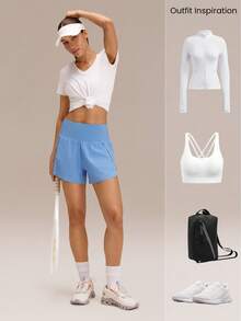 GLOWMODE 3" Pantalones cortos VitalSwift de secado rápido con abertura alta, cintura ajustable con cordón, bolsillos laterales incorporados, agarre antideslizante, de impacto medio, para correr, trotar, entrenar, gimnasio - Azul - Ver 7