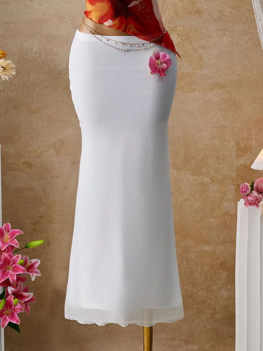 Femesol Women's Elastic Waist Fashionable Elegant Mermaid Skirt For Vacation - White - View 1