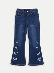 Pantalon acampanado para niña con corte moderno - Azul lavado oscuro - Ver 1