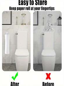 2 PIEZAS/SET Estante para rollos de papel sin perforación, estante de almacenamiento para baño, estante de almacenamiento de pared para cocina, estante colgante para papel higiénico - Dorado - Ver 6