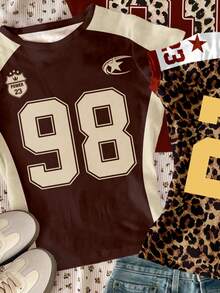 Bộ 3 áo thun nữ tuổi teen phối màu họa tiết da báo, màu nâu, đỏ tía, phong cách Blokecore, retro thập niên 90, thể thao đường phố cá tính, họa tiết da báo, số và chữ cái, ôm sát, chất liệu co giãn, Blokette, áo thun nữ tuổi teen dáng ngắn, cổ tròn, tay ngắn, cạp cao, kiểu dáng thường ngày tối giản, phù hợp mặc hàng ngày mùa xuân/hè, POV, phong cách mới. - Nhiều màu - Xem 3