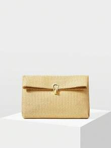 MOTF PREMIUM Túi cầm tay nữ, túi vuông dệt thời trang. - Màu be - Xem 3