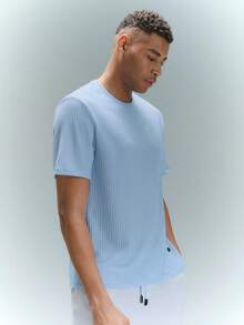 Driftmere Loose Men Solid Waffle Knit Round Neck Casual T-Shirt, Summer, Couple Things - Baby Blue - View 3