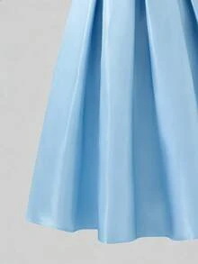 Tween Girl Off-Shoulder 3D Floral Decor Pleated Fashion Party Dress - Blue - View 6