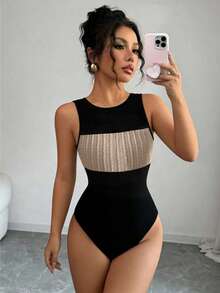 Elenzga 新款春夏性感休闲无袖针织拼接连体裤，百搭优雅，适合日常/海滩度假穿着，女士必备 - 彩色 - 查看 3