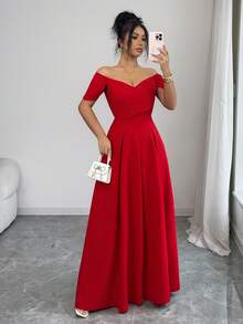 SHEIN Elenzya Elegant Daily Commute Fashion French Street Retro Versatile Party Holiday Business Wine Red Long Sleeve Dress, Summer - Burgundy - View 1